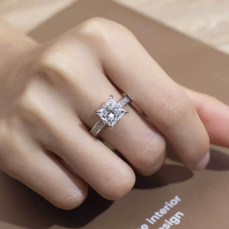 10K Gold Lab Grown Diamond CVD 2CT Princess-Cut Half Etrenity Engagement Ring
