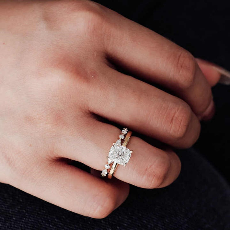 10K Gold Lab Grown Diamond CVD 1.5CT Elongated Cushion-Cut Engagement Ring Set