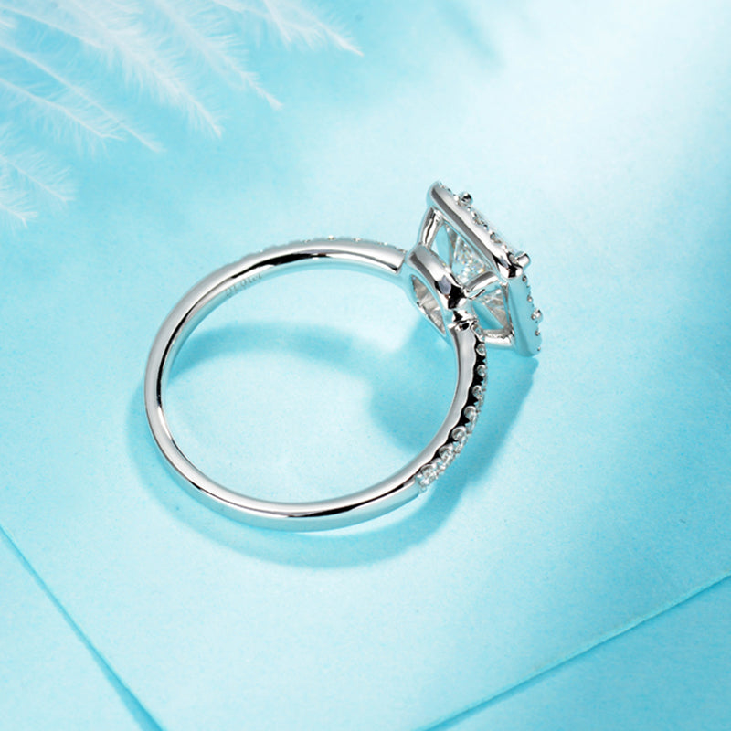 10K Gold Lab Grown Diamond CVD 2CT Princess-Cut Halo Pave Engagement Ring