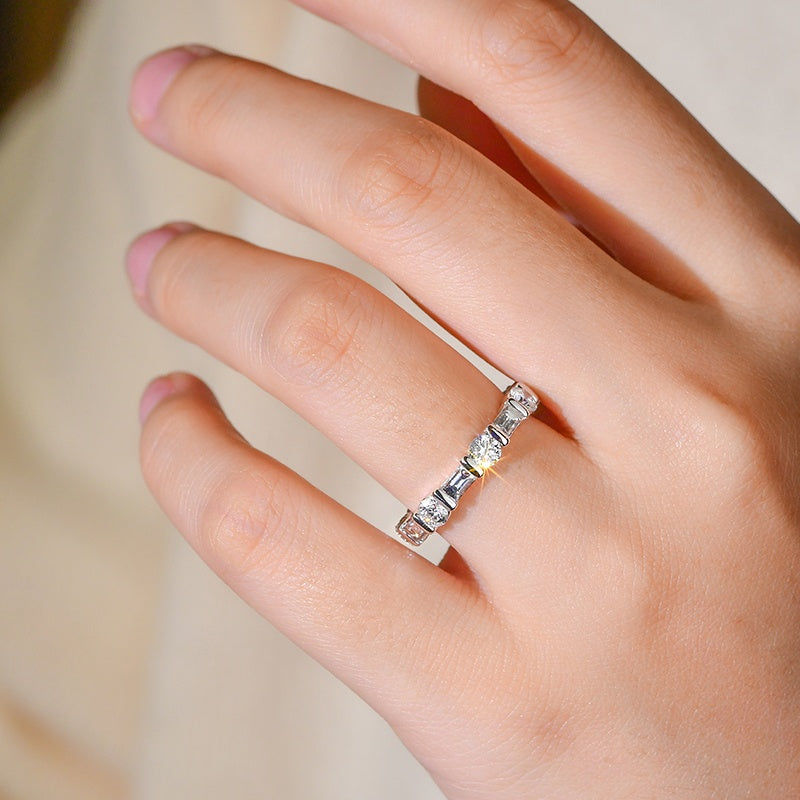 10K Gold Lab Grown Diamond CVD Round&Emerald Cut Etrenity Art Deco Promise Ring