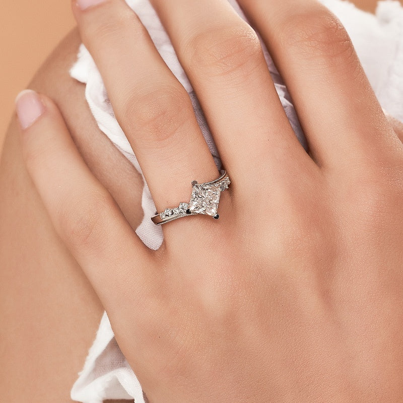 14K Gold Lab Grown Diamond CVD 2CT Princess-Cut Elegant Twisted Four Prong Setting Anniversary Ring