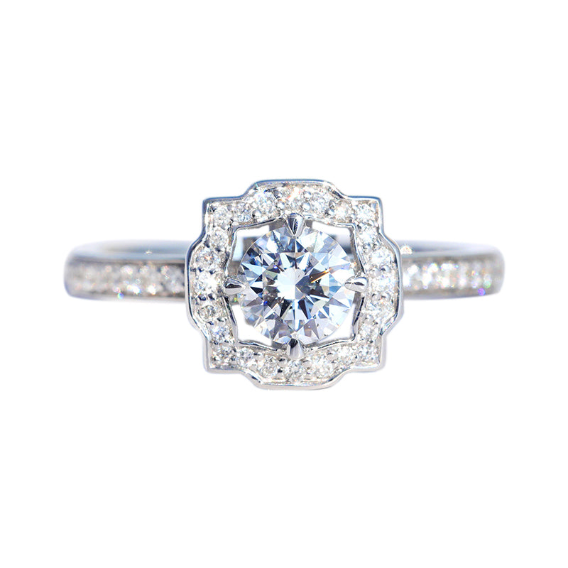 10K Gold Lab Grown Diamond CVD 1CT Round-Cut Floral Halo Romantic Ring For Anniversary Gift