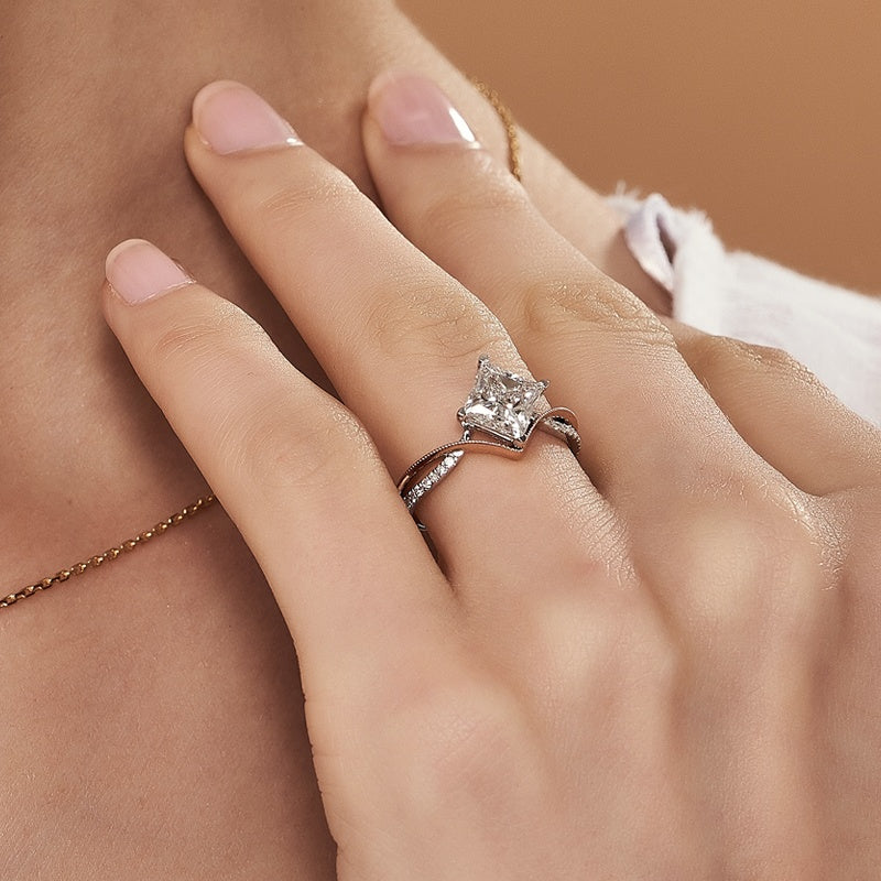 14K Gold Lab Grown Diamond 2CT Princess-Cut Cross Twist Two Tone Engagement Ring