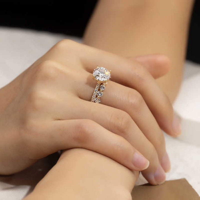 10K Gold Lab Grown Diamond CVD 1CT Round-Cut with Accent Stone Half Eternity Wedding Band Set