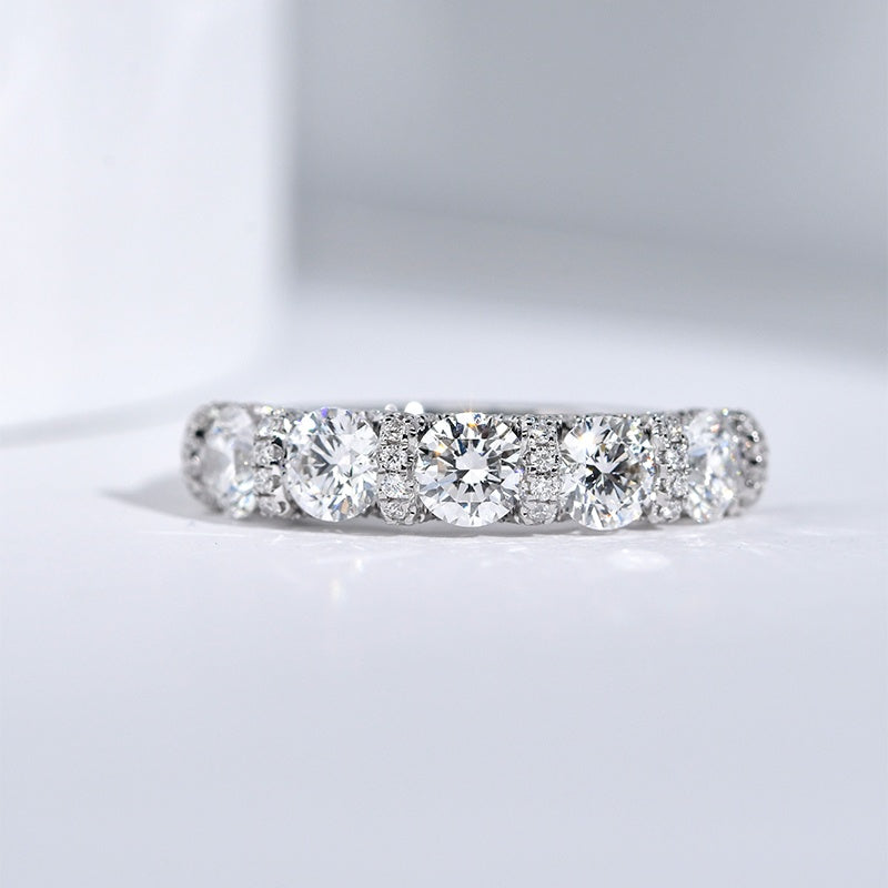 14K Gold Lab Grown Diamond CVD 2.5CT Round-Cut Five Stone Niche Luxury Style Engagement Ring