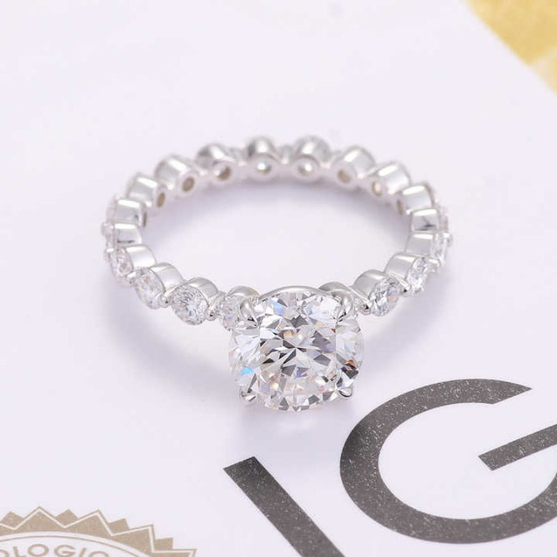 10K Gold Lab Grown Diamond CVD 2CT Round-Cut Full Round Accent Pave Bridal Ring