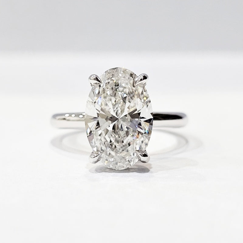 10K Gold Lab Grown Diamond CVD 3CT Oval-Cut Brilliant High Polish Band Engagement Ring