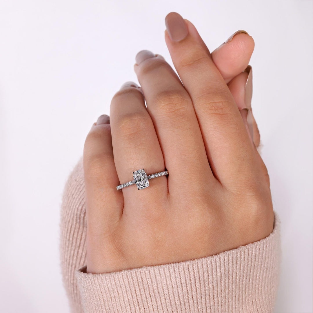 10K Gold Lab Grown Diamond CVD 1CT Cushion-Cut Hidden Halo Pave Wedding Ring