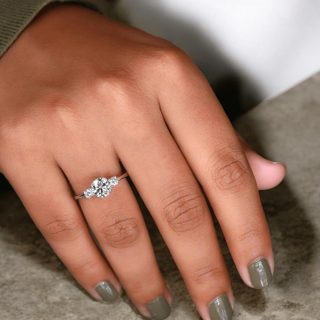 14K Gold Lab Grown Diamond CVD 1CT Round-Cut Classic Ring Set For Her