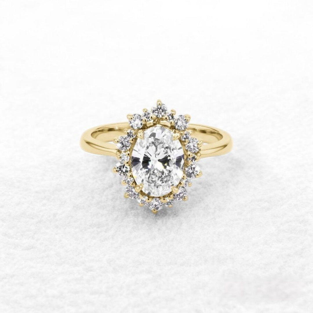 14K Gold Lab Grown Diamond CVD 2CT Oval-Cut Starburst Unique Ring For Women