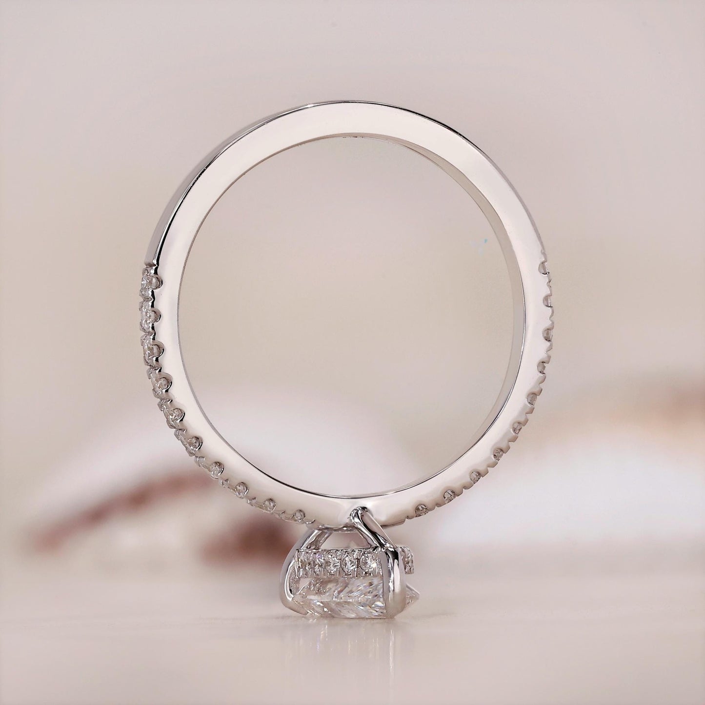 10K Gold Lab Grown Diamond CVD 2CT Pear-Cut Hidden Halo Pave Band Engagement Ring