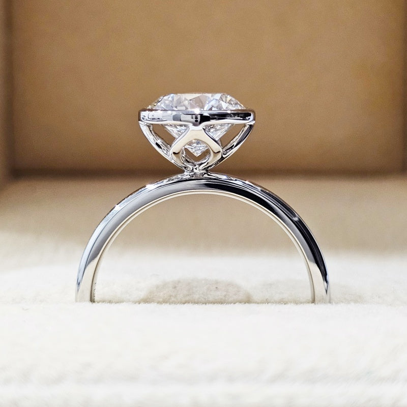 18K Gold Lab Grown Diamond CVD 2CT Round-Cut Bezel Setting Polished Band Engagement Ring