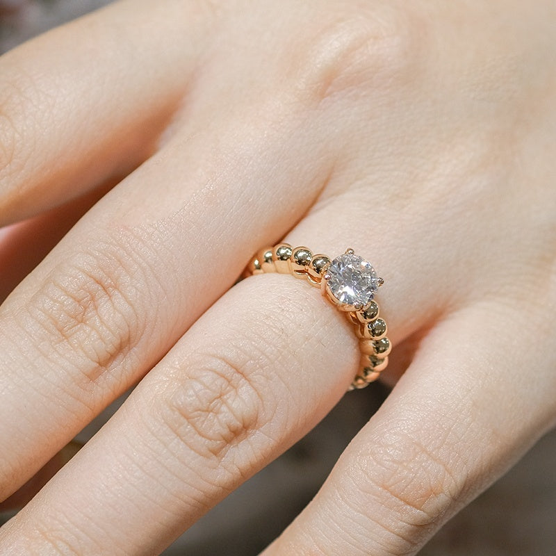 10K Gold Lab Grown Diamond CVD 1.5CT Round-Cut Bubble Band Engagement Ring