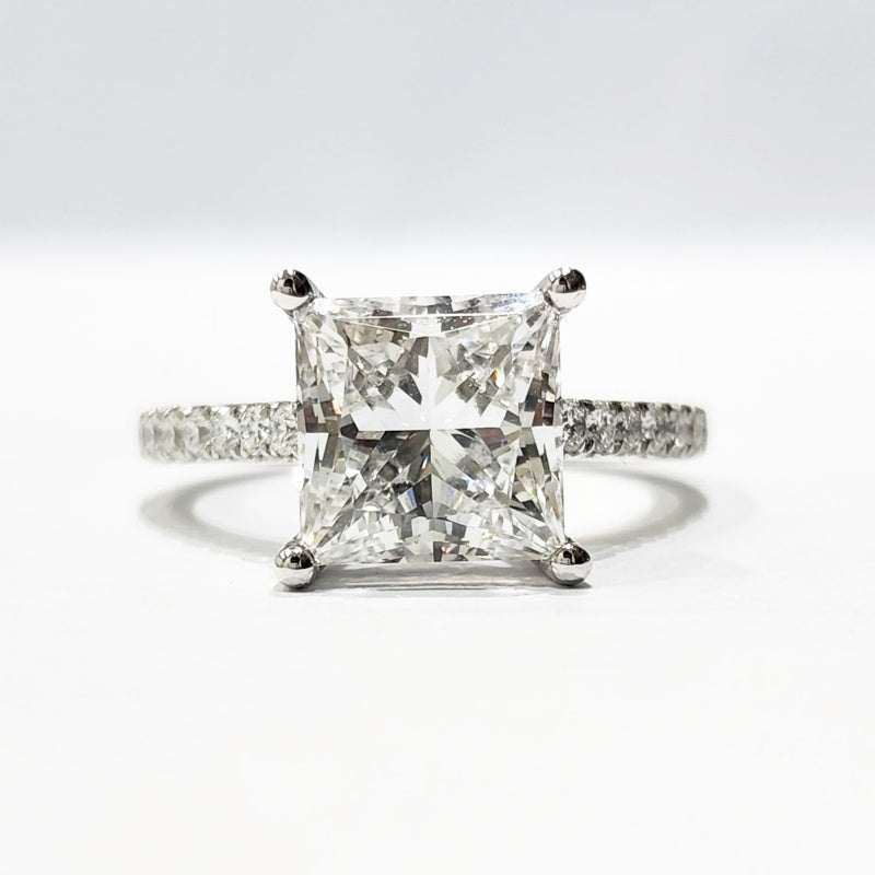 14K Gold Lab Grown Diamond CVD 2CT Princess-Cut Pave Band Anniversary Ring
