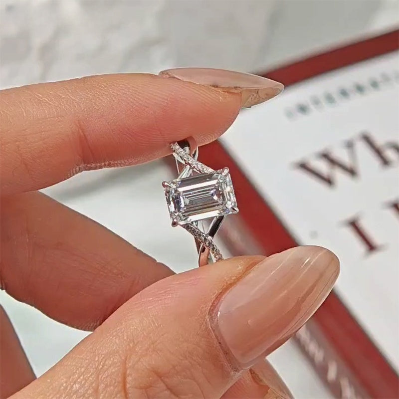 10K Gold Lab Grown Diamond CVD 1.5CT Emerald-Cut Corss Twist Anniversary Ring