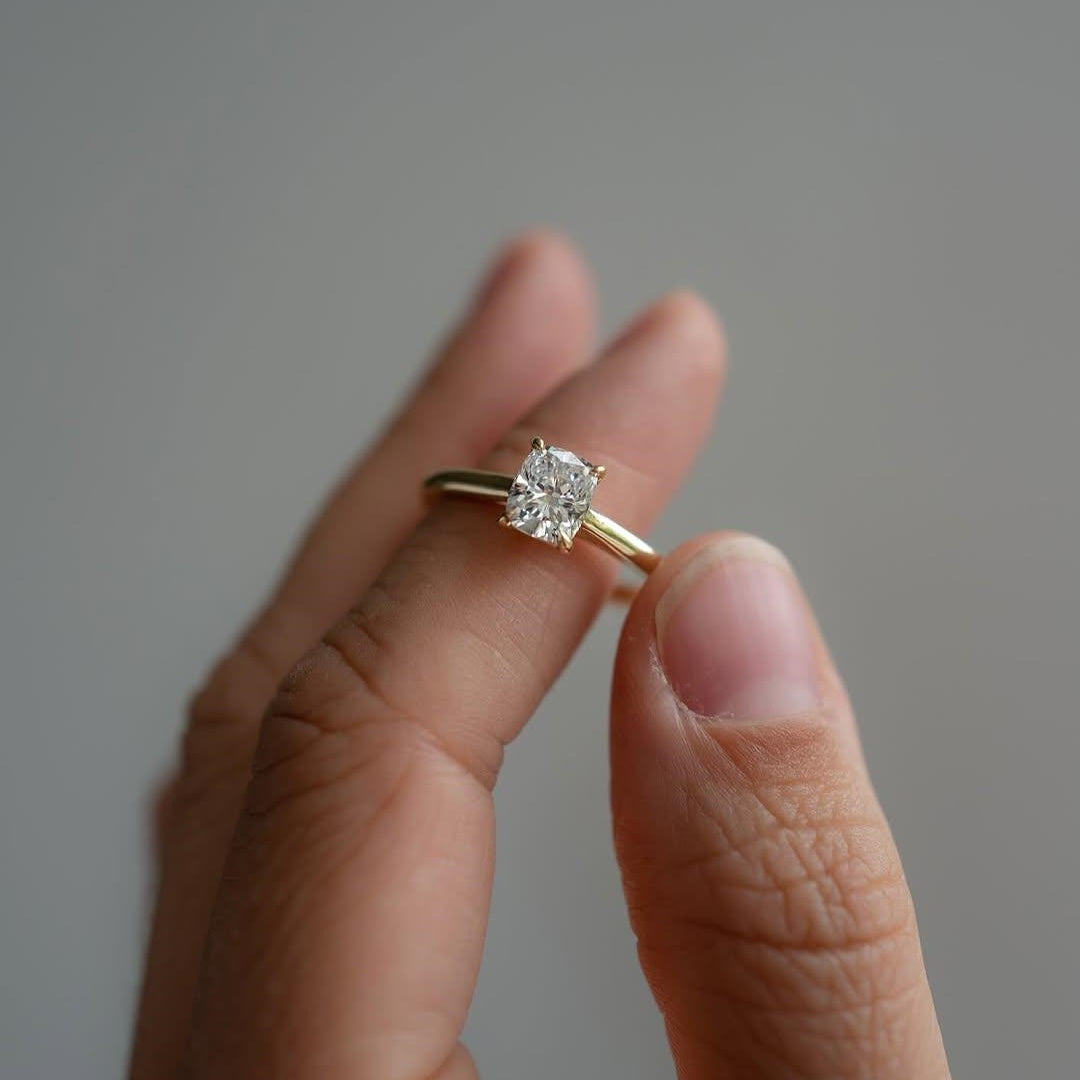 10K Gold Lab Grown Diamond CVD 1CT Cushion-Cut Classic Ring For Birthday Gift