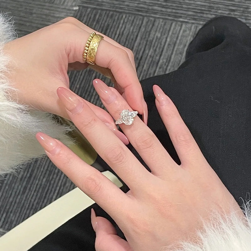 10K Gold Lab Grown Diamond CVD 3CT Oval-Cut Elegant Three Stone Engagement Ring