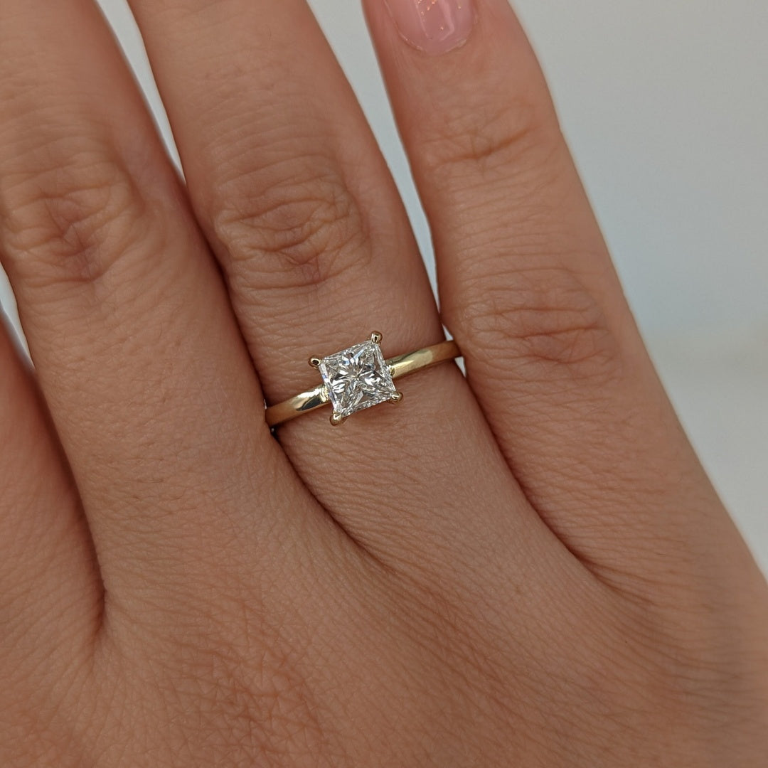 10K Gold Lab Grown Diamond CVD 1CT Princess-Cut Classic Ring Small Exquisite and Simple