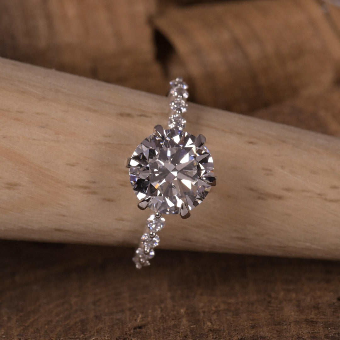 14K Gold Lab Grown Diamond CVD 3CT Round-Cut Half Eternity Engagement Ring