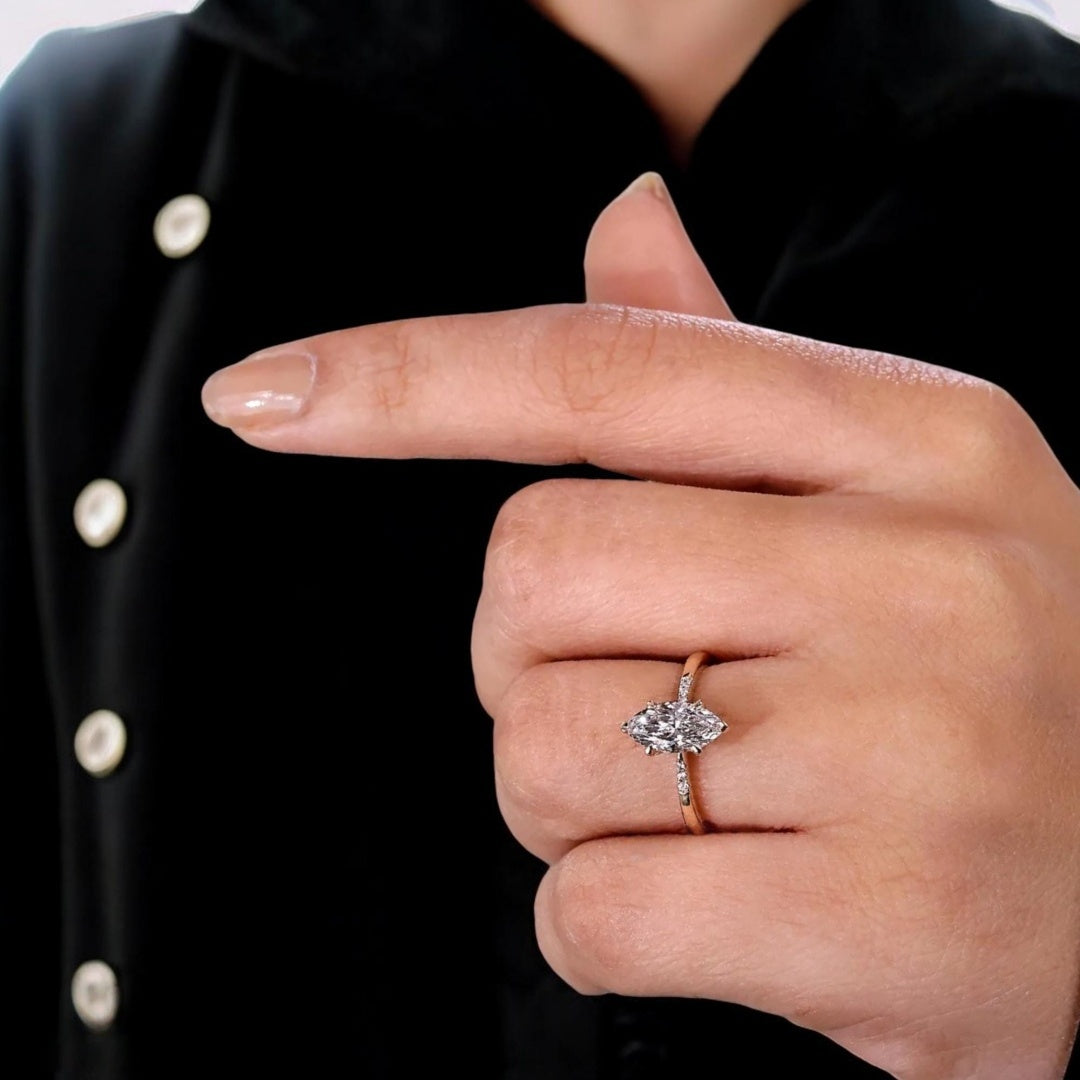 18K Gold Lab Grown Diamond CVD 2CT Marquise-Cut Unique Personalized Ring