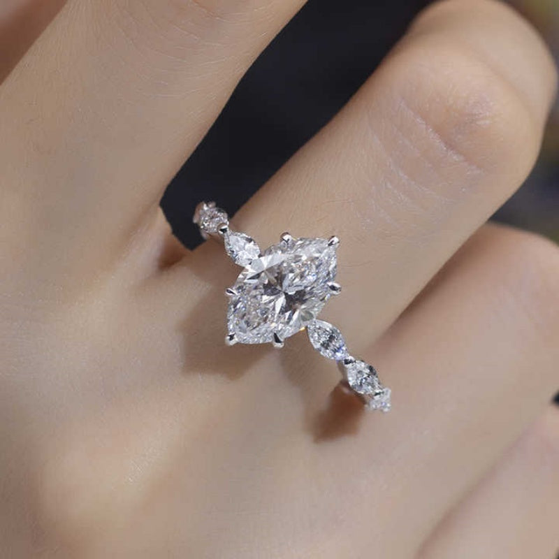 10K Gold Lab Grown Diamond CVD 2CT Marquise-Cut Full Eternity Band Exceptional Sparkle Ring