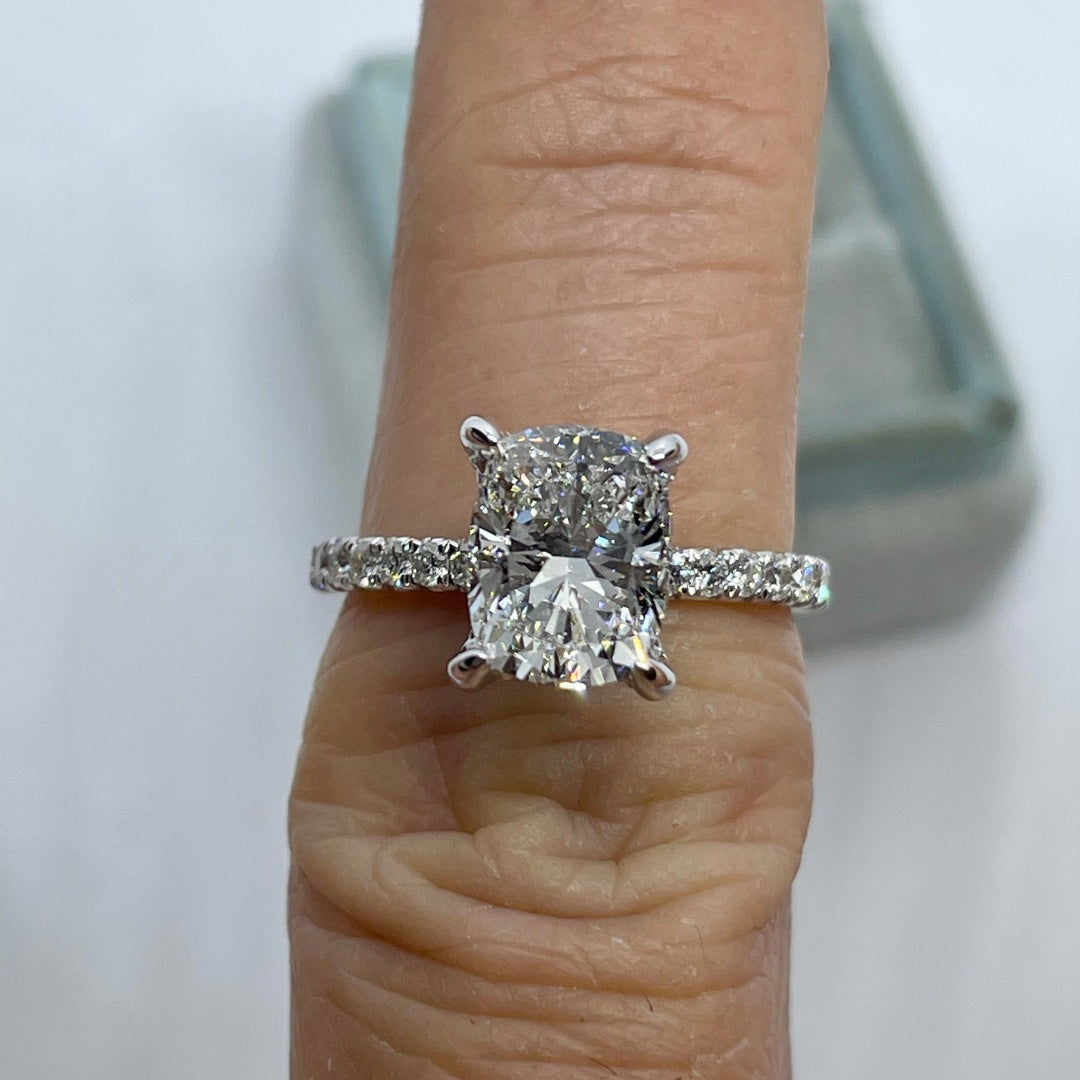 14K Gold Lab Grown Diamond CVD 2CT Elongated Cushion-Cut Couple Anniversary Ring