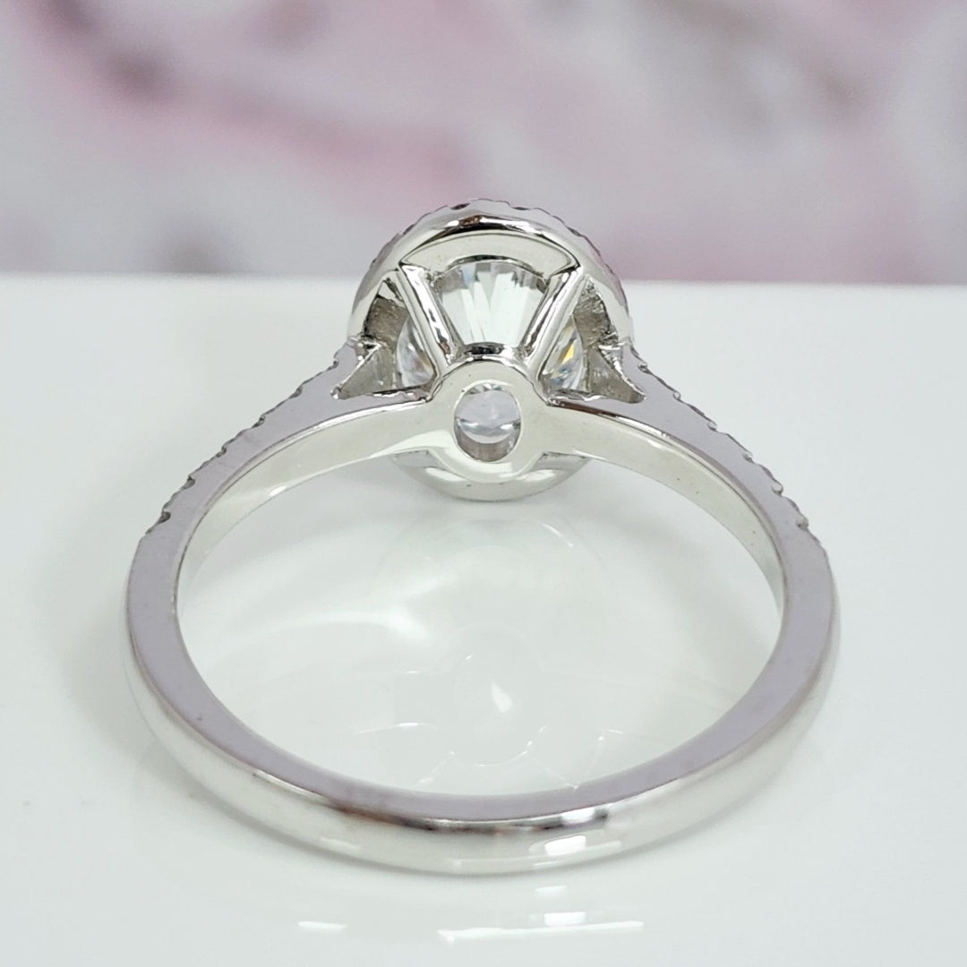 14K Gold Lab Grown Diamond CVD 1CT Oval-Cut Halo Half Eternity Engagement Ring