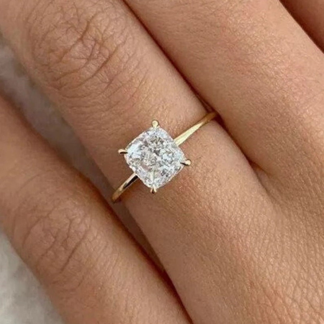 14K Gold Lab Grown Diamond CVD 2CT Cushion-Cut yellow gold Classic Wedding Ring