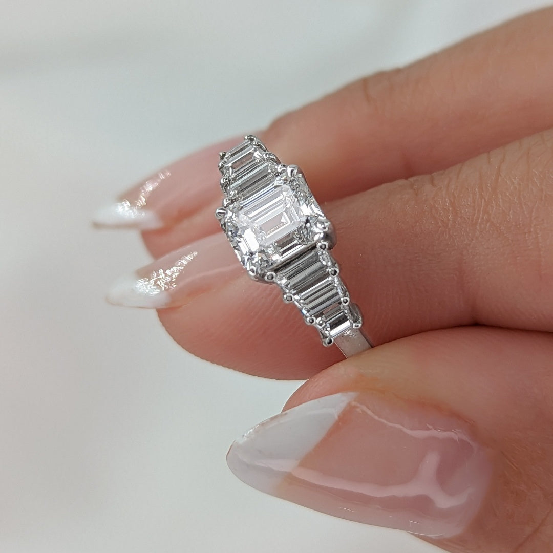 14K Gold Lab Grown Diamond CVD 2CT Emerald-Cut Five Stone Promise Ring For Daily Wear