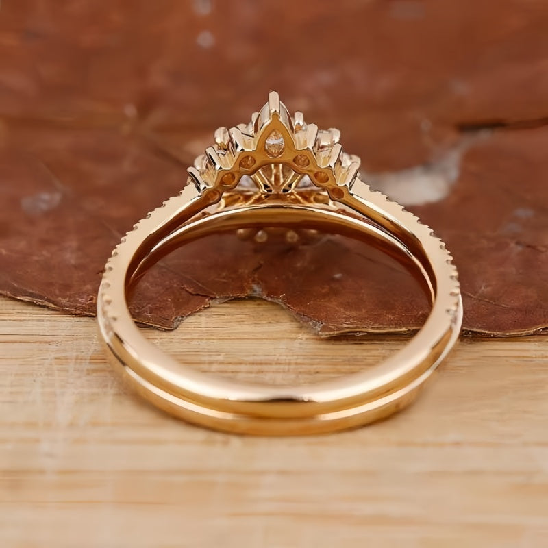 18K Gold Lab Grown Diamond CVD 1.5CT Round-Cut Sunflower Bridal Ring Set For Wedding Gift