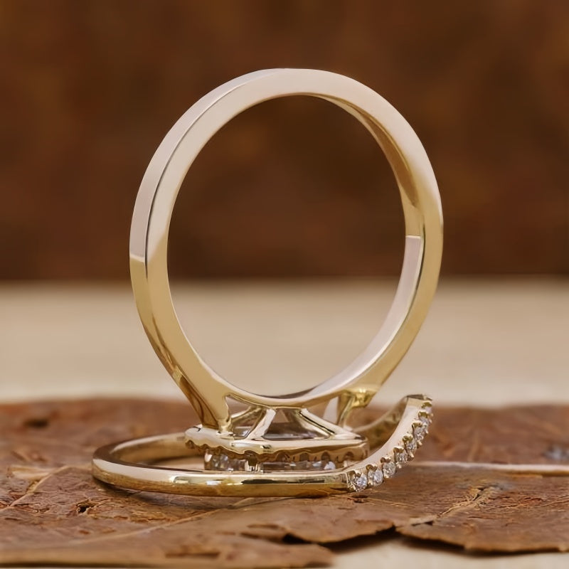 10K Gold Lab Grown Diamond CVD 1CT Emerald-Cut Anniversary Ring Set For Daily Wear