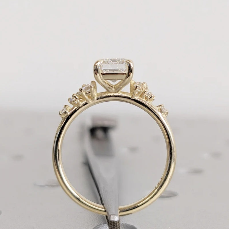 14K Gold Lab Grown Diamond CVD 2CT Emerald-Cut Four Prong Three Side Stone Engagement Ring