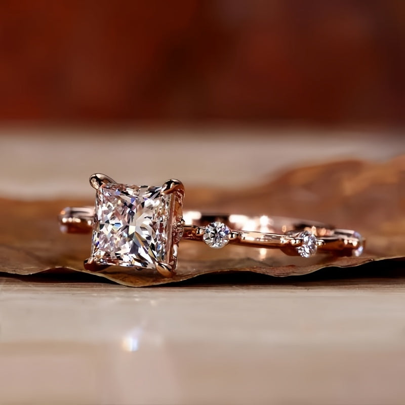 10K Gold Lab Grown Diamond CVD 1CT Princess-Cut Vintage Style Engagement Ring