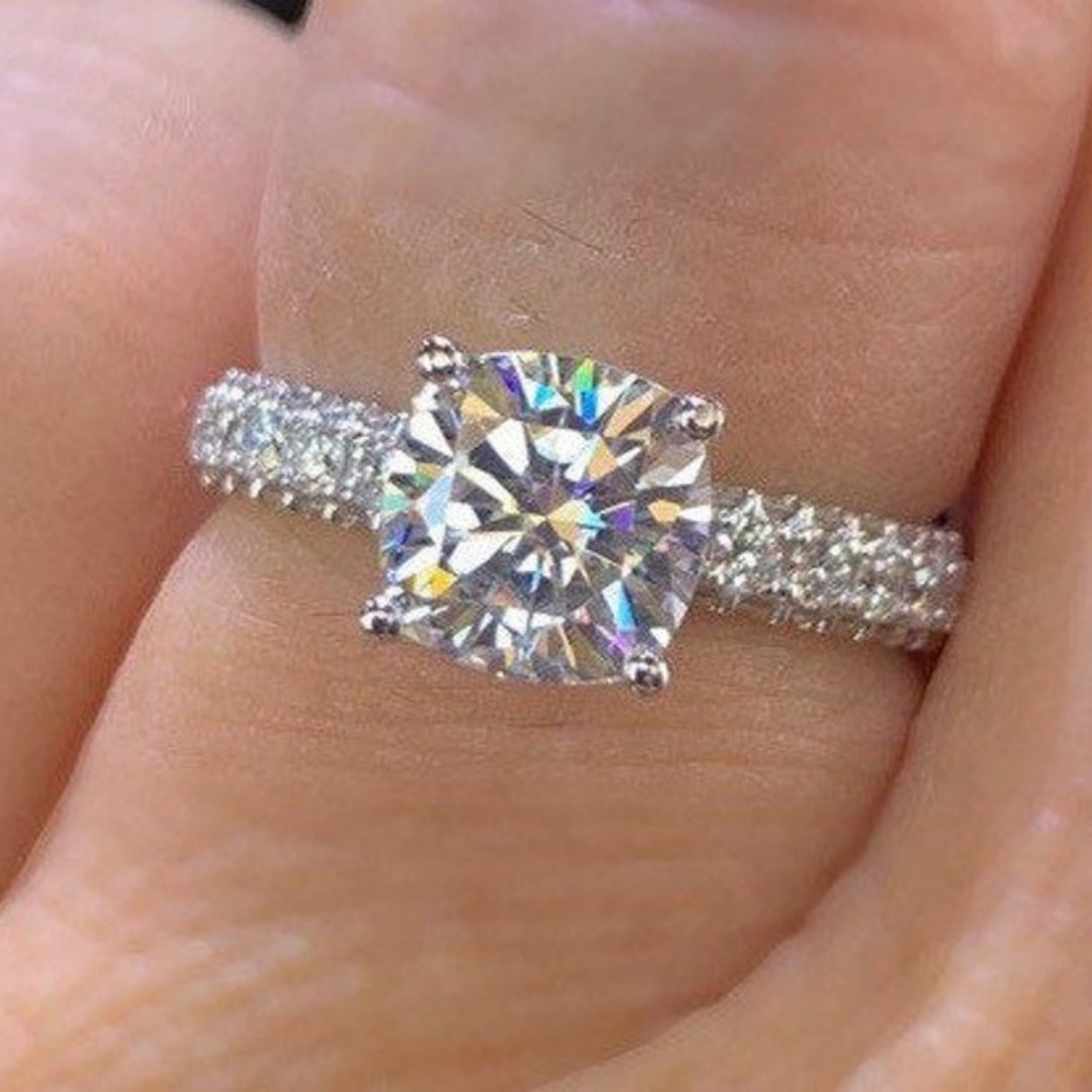 14K Gold Lab Grown Diamond CVD 3CT Round-Cut Four Prong Half Eternity Anniversary Ring