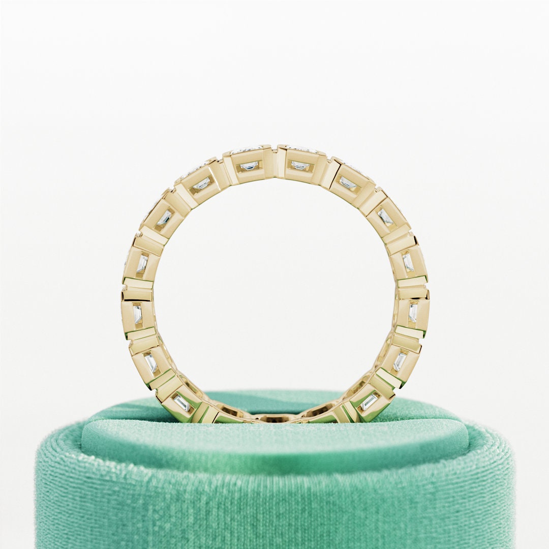 10K Gold Lab Grown Diamond CVD 2CT Emerald-Cut Unique Art Deco Full Eternity Band