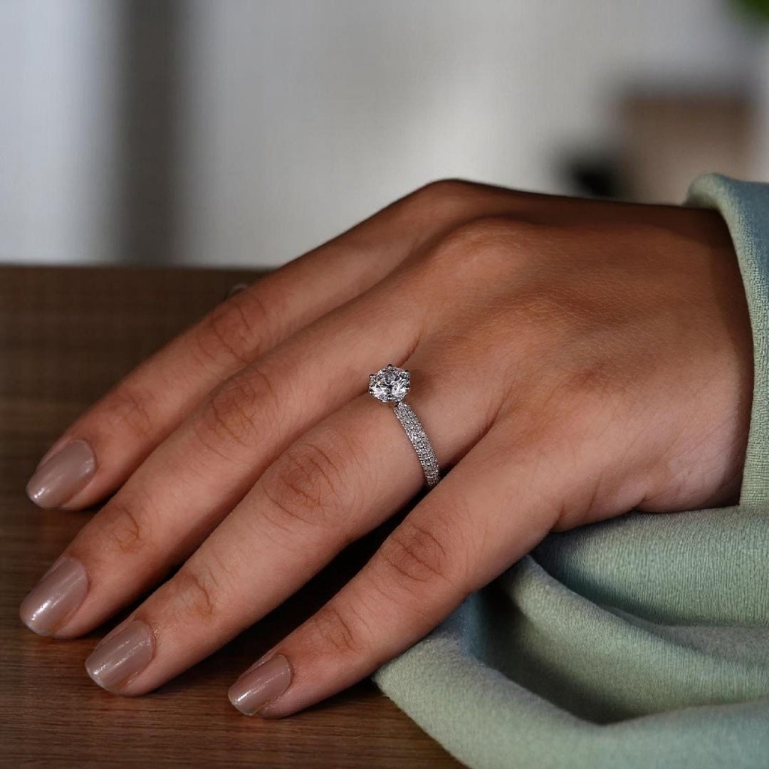 14K Gold Lab Grown Diamond CVD 3CT Round-Cut Six Prong Promise Ring