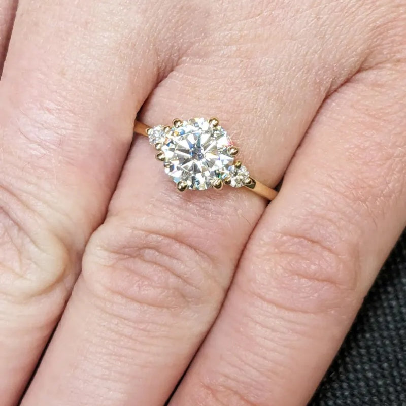 14K Gold Lab Grown Diamond CVD 2CT Round-Cut Six Prong with Side Stone Promise Ring