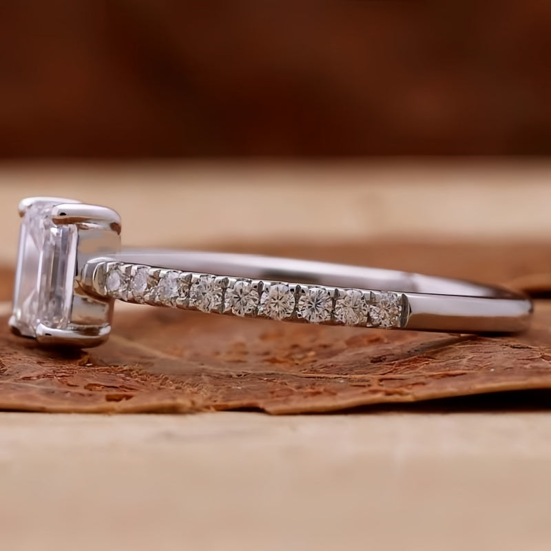 10K Gold Lab Grown Diamond CVD 1CT Emerald-Cut Half Eternity Engagement Ring