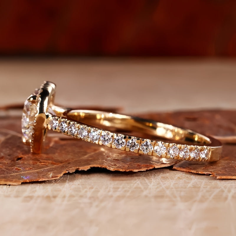 14K Gold Lab Grown Diamond CVD Heart-Cut Halo Half Etrenity Engagement Ring