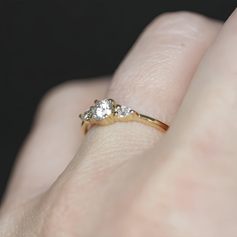 10K Gold Lab Grown Diamond CVD Round-Cut Three Stone Side Pear Low Profile Ring For Gift