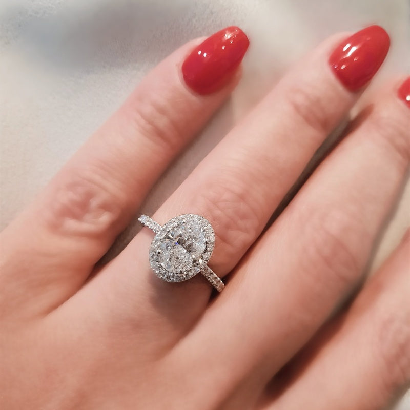 10K Gold Lab Grown Diamond CVD 2CT Oval-Cut Halo Classic Design Promise Ring