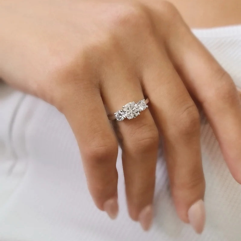 14K Gold Lab Grown Diamond CVD 1.5CT Round-Cut Three Stone Promise Ring