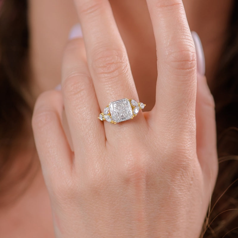 10K Gold Lab Grown Diamond CVD 5CT Princess-Cut with Pear Side Stones Anniversary Ring