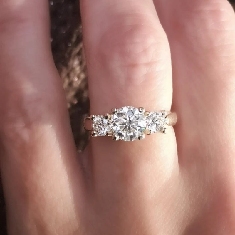 10K Gold Lab Grown Diamond CVD 2CT Round-Cut Three Stone Engagement Ring