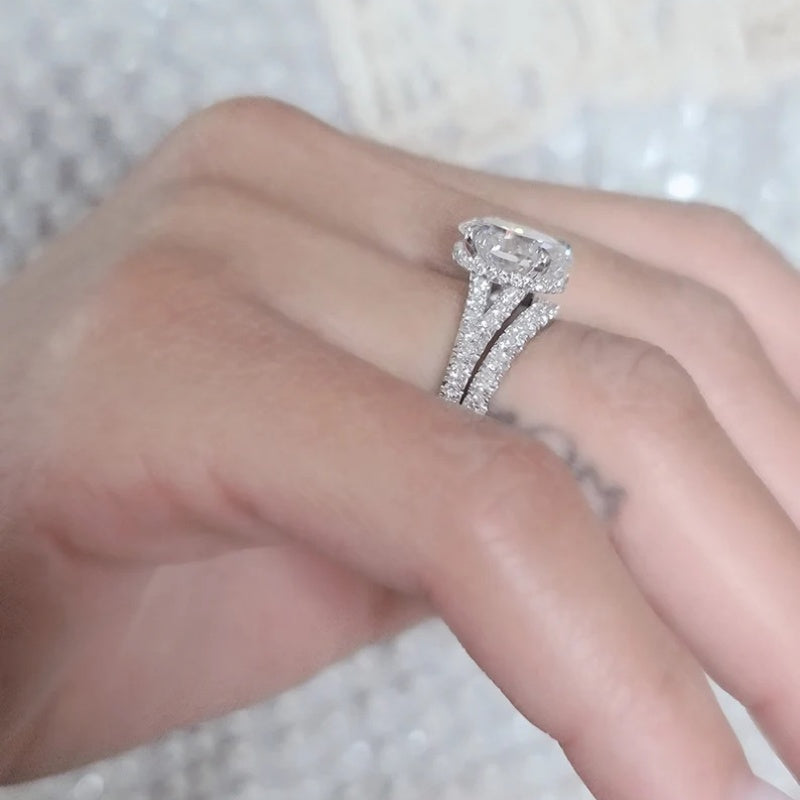14K Gold Lab Grown Diamond CVD 3CT Oval-Cut Engagement Bridal Ring Set