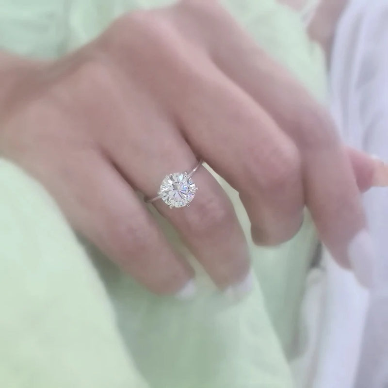 10K Gold Lab Grown Diamond CVD 2.5CT Round-Cut Six Prongs Solitaire Engagement Ring
