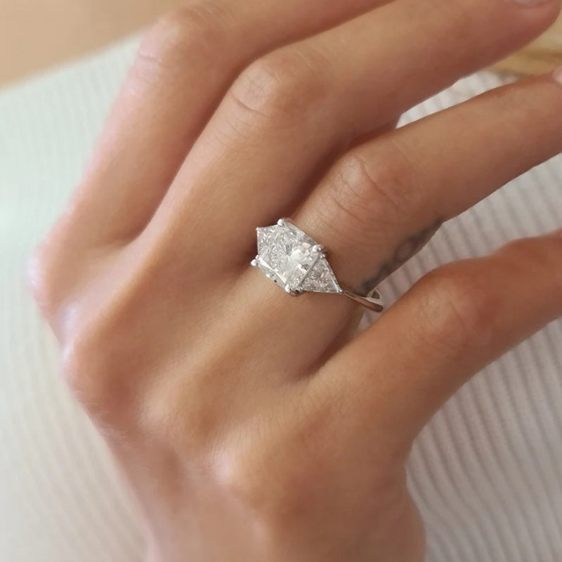 10K Gold Lab Grown Diamond CVD 3CT Cushion-Cut Three Stone Engagement Ring