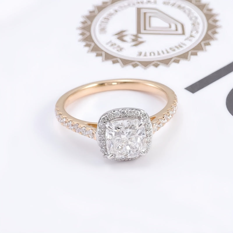 10K Gold Lab Grown Diamond CVD 1CT Cushion-Cut Two Tone Half Etrenity Anniversary Ring
