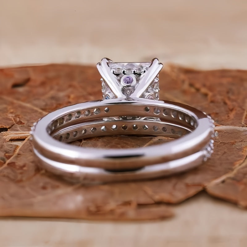 10K Gold Lab Grown Diamond CVD 1CT Princess-Cut Half Eternity Engagement Ring Set