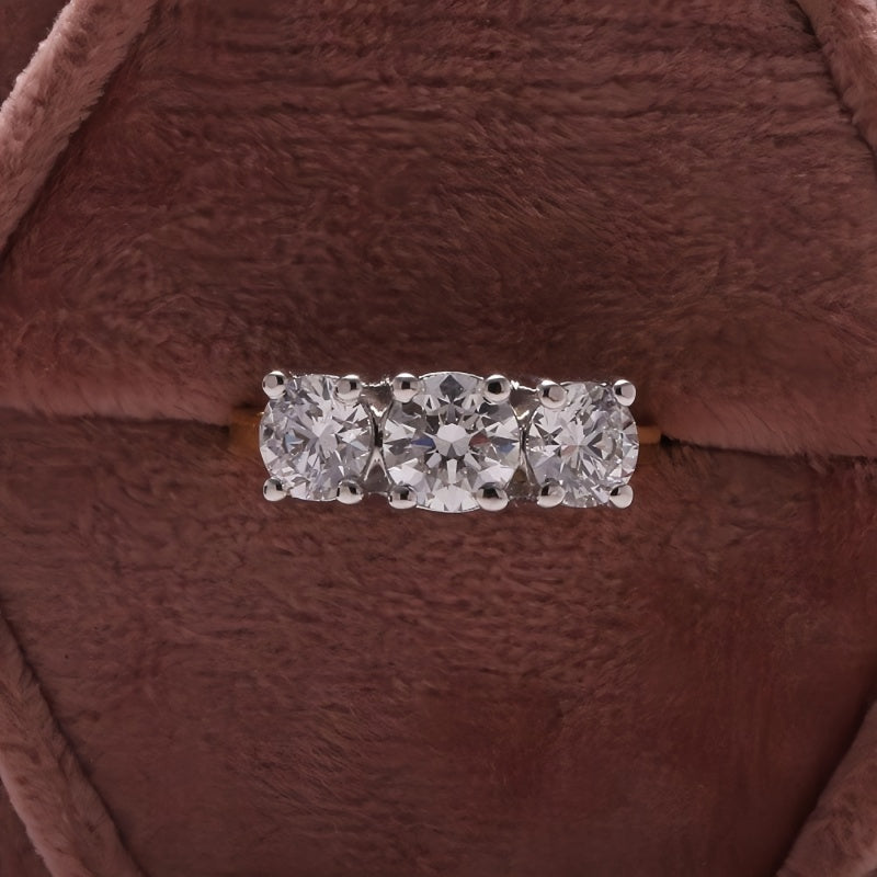 10K Gold Lab Grown Diamond CVD 1CT Round-Cut Three Stone Engagement Ring